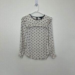 J. Crew Ruffle Silk Top Blouse Star Print Vintage Champagne White Sz 0